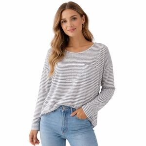 Vince 100% Linen Striped Long Sleeve Top Size S Coastal Nautical Lagenlook Beach